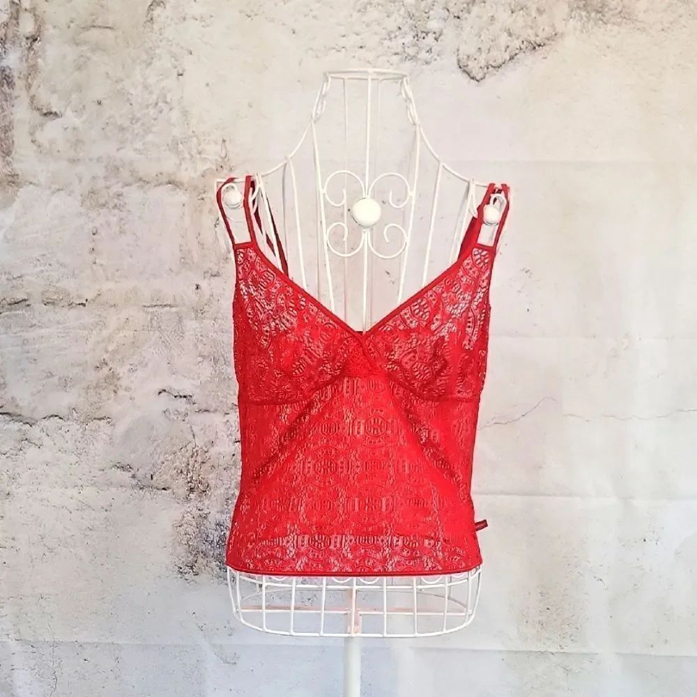 Dkny Red Lace Camisole Top Womens Size L